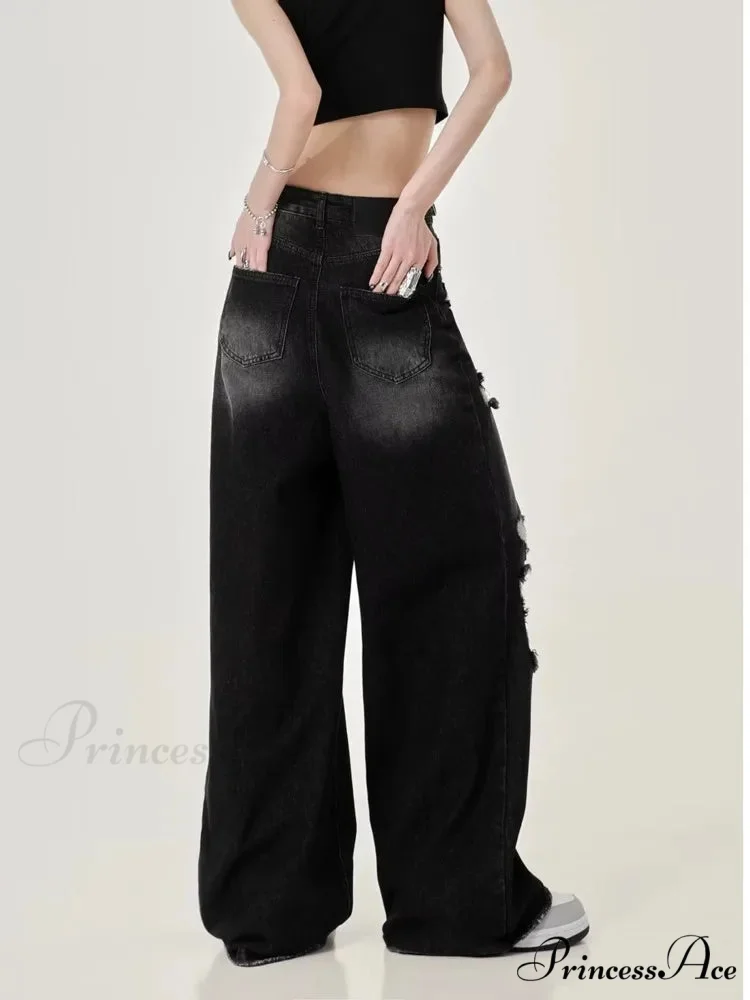 Perforated Women's Summer New INS Fashion Brand Straight Tube Loose Sweeping High Street Jean - Image 6