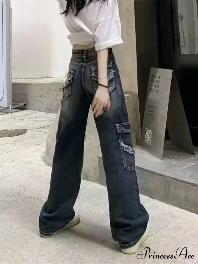 Summer Vintage Washed and Worn Out Versatile Straight Drop High Waist Wide Leg Women's Jean - Image 5