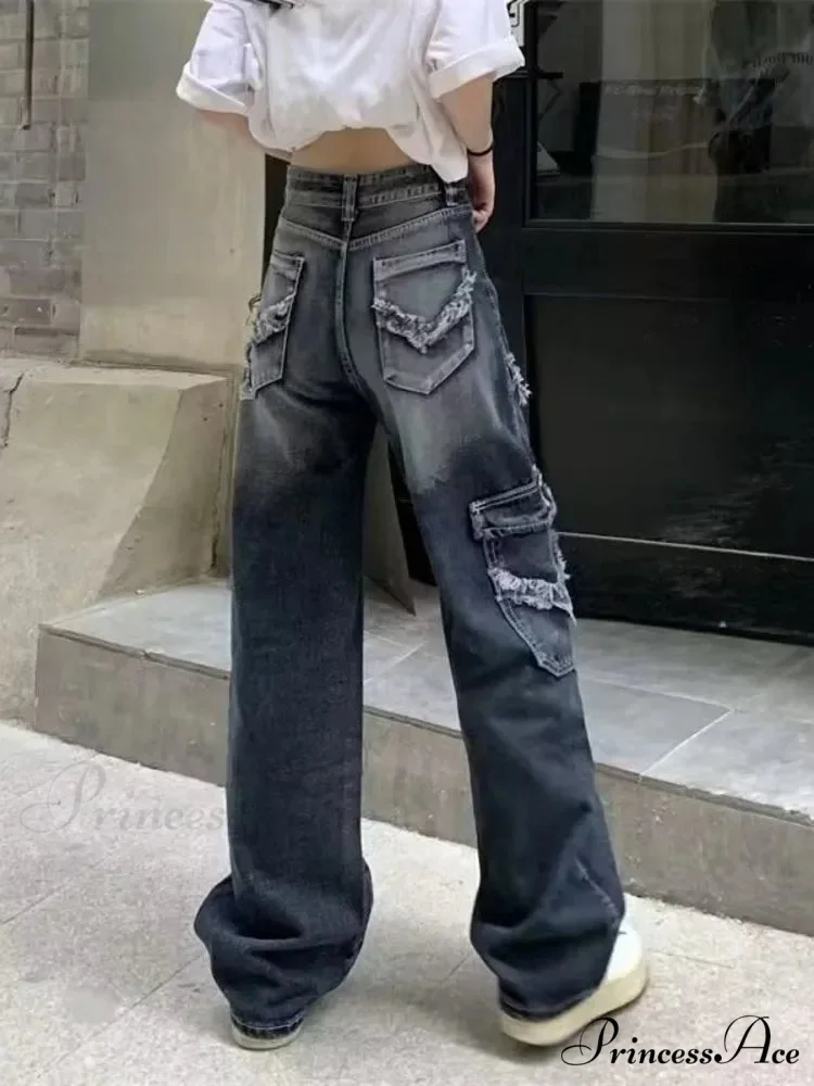 Summer Vintage Washed and Worn Out Versatile Straight Drop High Waist Wide Leg Women's Jean - Image 6