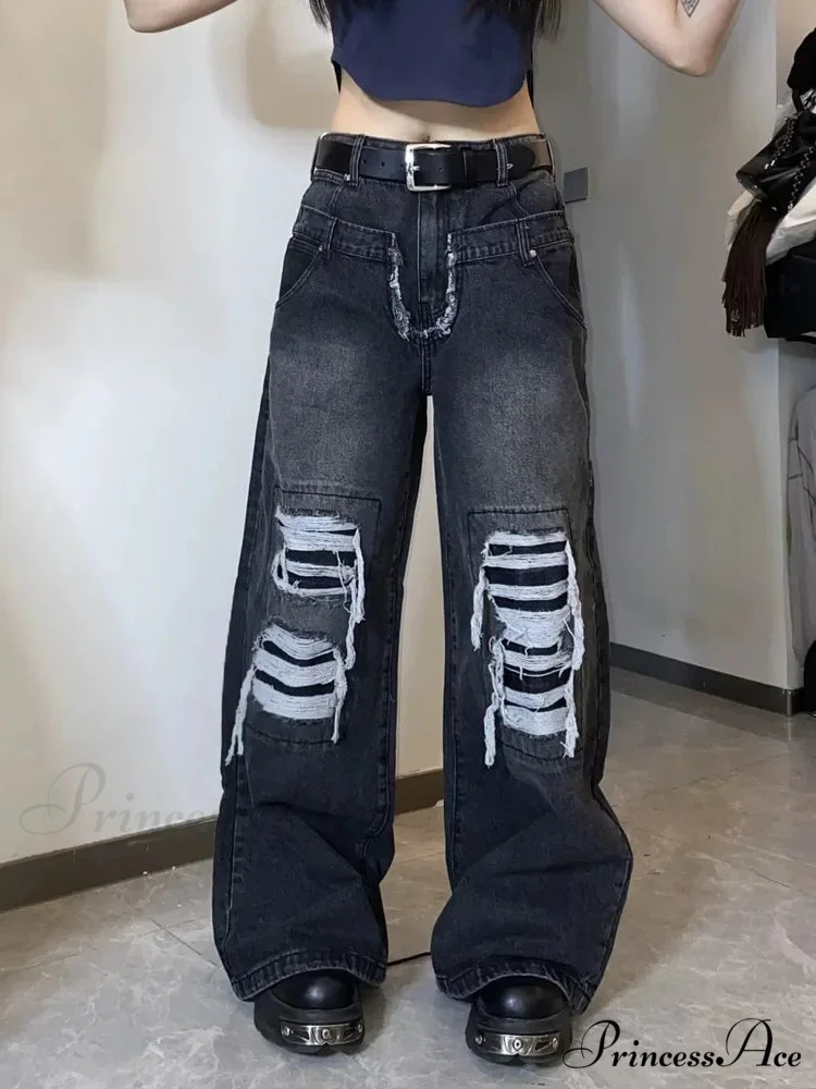 High Street Niche Design Washed Straight Tube Loose Fitting Retro Trendy Women's Jean - Image 2
