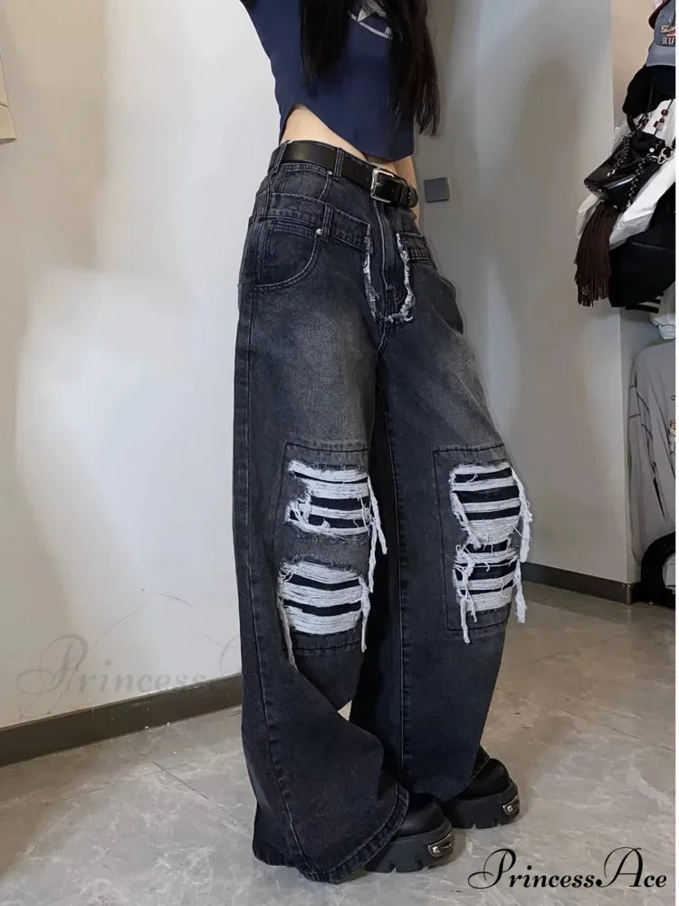 High Street Niche Design Washed Straight Tube Loose Fitting Retro Trendy Women's Jean - Image 3