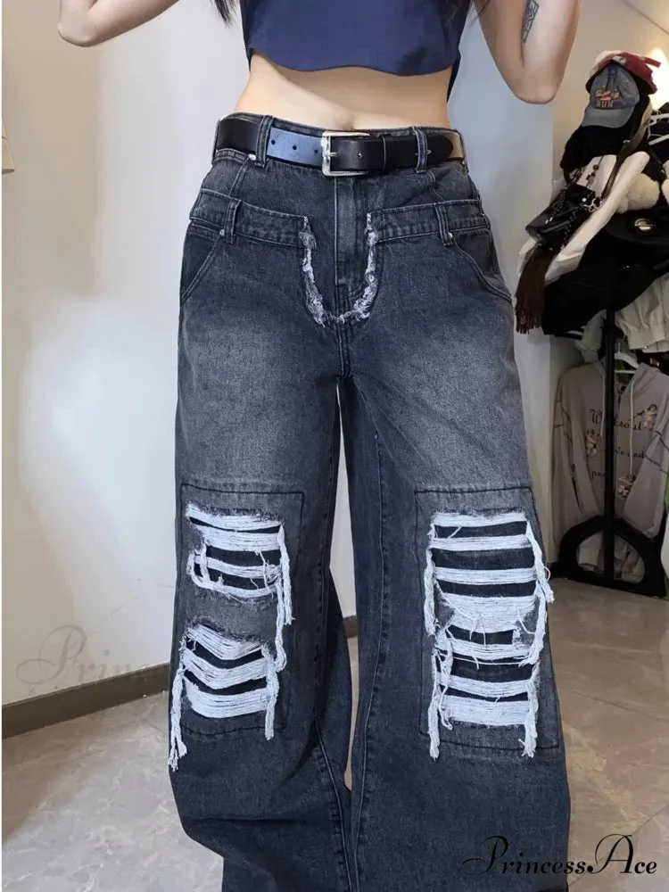 High Street Niche Design Washed Straight Tube Loose Fitting Retro Trendy Women's Jean - Image 5
