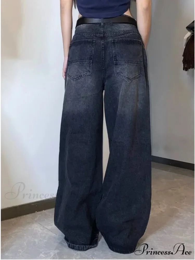 High Street Niche Design Washed Straight Tube Loose Fitting Retro Trendy Women's Jean - Image 6