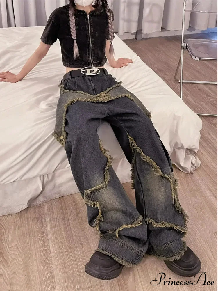 Unique Versatile Straight Leg High Waist Summer Loose Wide Leg Vintage Style Women's Jean - Image 5