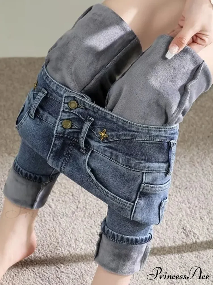 New Oversized Slim Fit Tight Fitting Elastic Small Leg Pencil Super Beautiful Flower High Waist Jean - Image 4