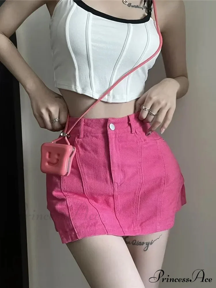 American Retro Spicy Girl Super Short Anti Glare Solid Color Pleated Low Waisted A-line Jean - Image 2