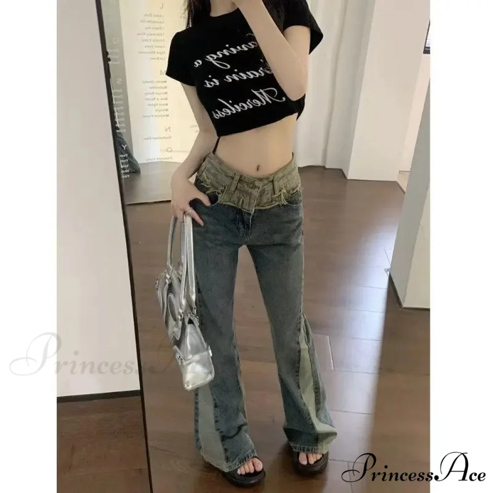 New Splice Slim Raglan Spice Girls High Waist Design Sense Small Public Show Thin Flare Jean - Image 4