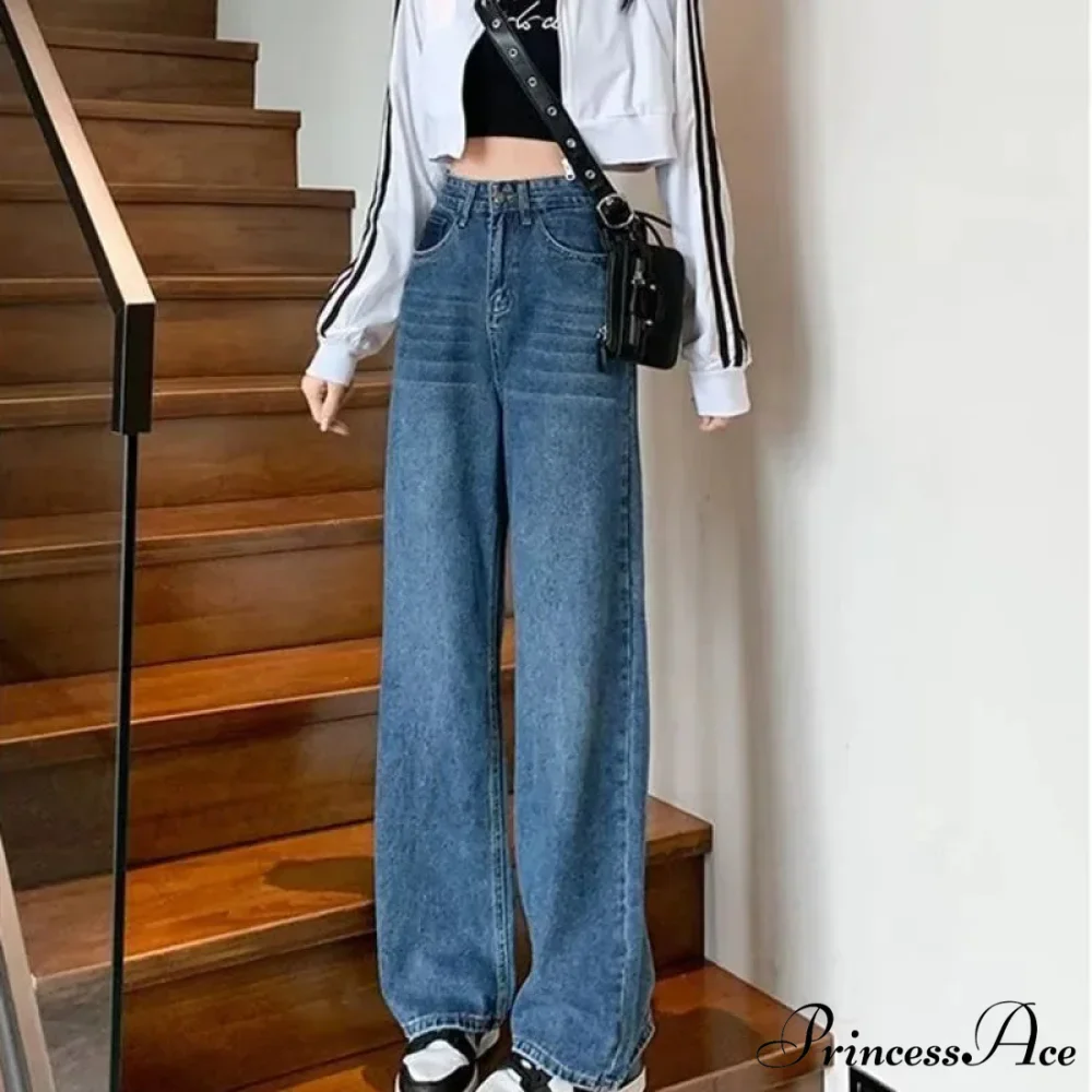 Natural Waist New Button Minimalist Trendy Summer Ins Wash Long Harajuku Wide Leg Black Jean - Image 3