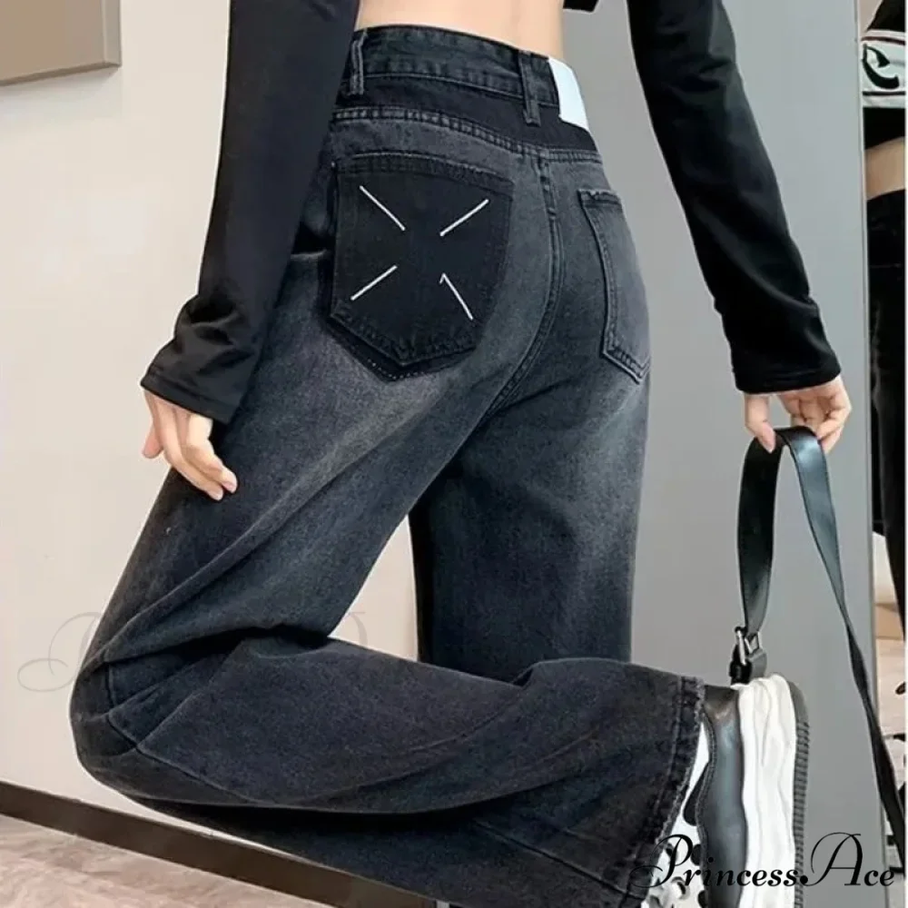 Natural Waist New Button Minimalist Trendy Summer Ins Wash Long Harajuku Wide Leg Black Jean - Image 4