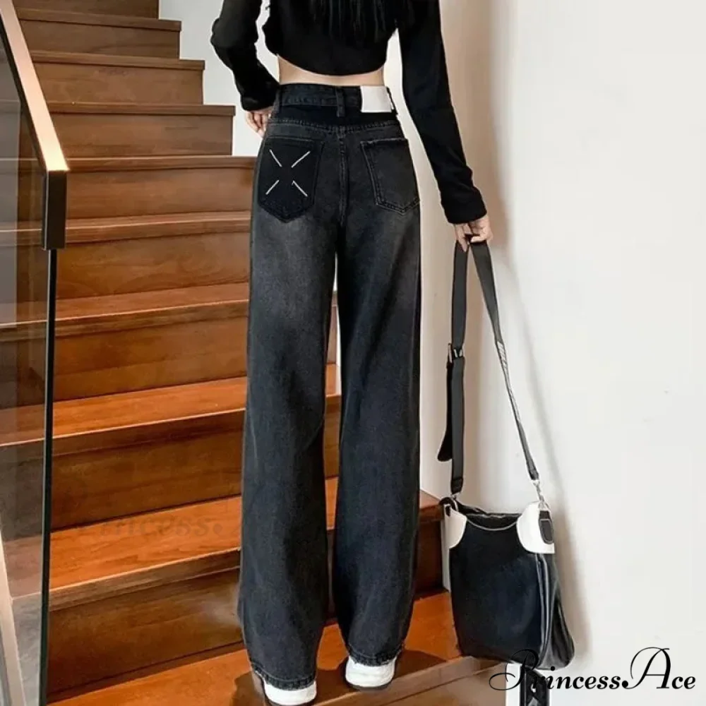 Natural Waist New Button Minimalist Trendy Summer Ins Wash Long Harajuku Wide Leg Black Jean - Image 6