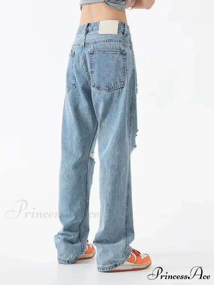 Perforated Jean Summer Thin High Street Trendy Brand Handsome And Loose Fitting Straight Casual Sports Pants Women's Jean - Image 4