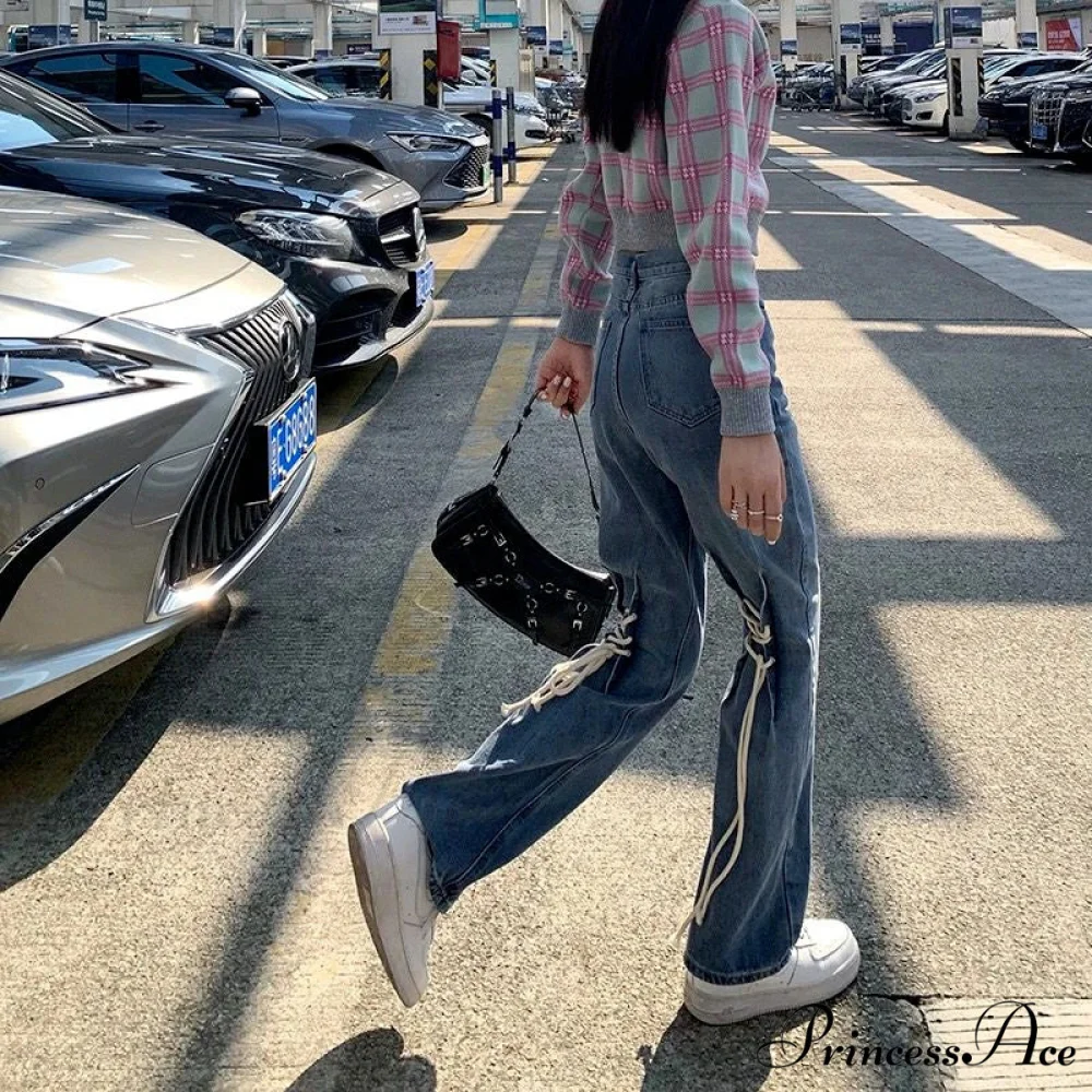 High Quality Vintage Blue Wide-Leg Straight Fashion Jean - Image 3