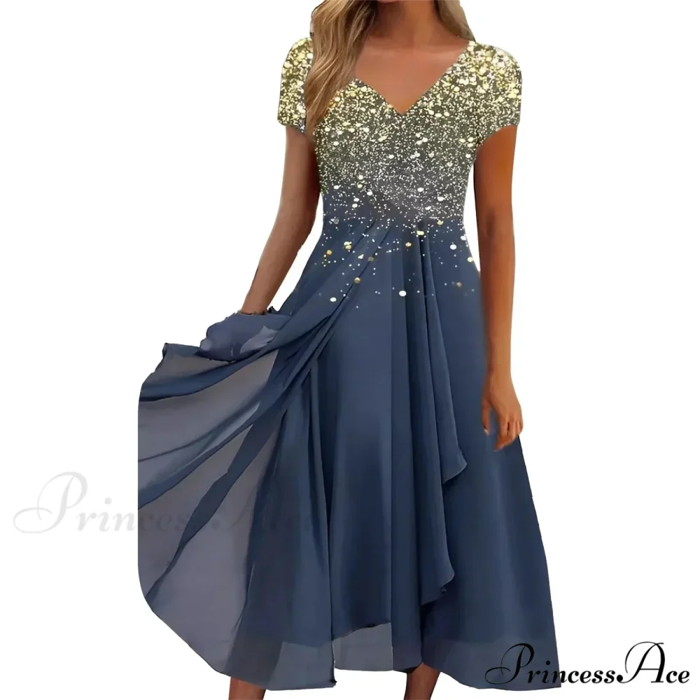 Women's Long Chiffon Stitching Lace Female Bridesmaids Elegant Maxi Pure Color Round Neck Long Vestidos Dress - Image 6