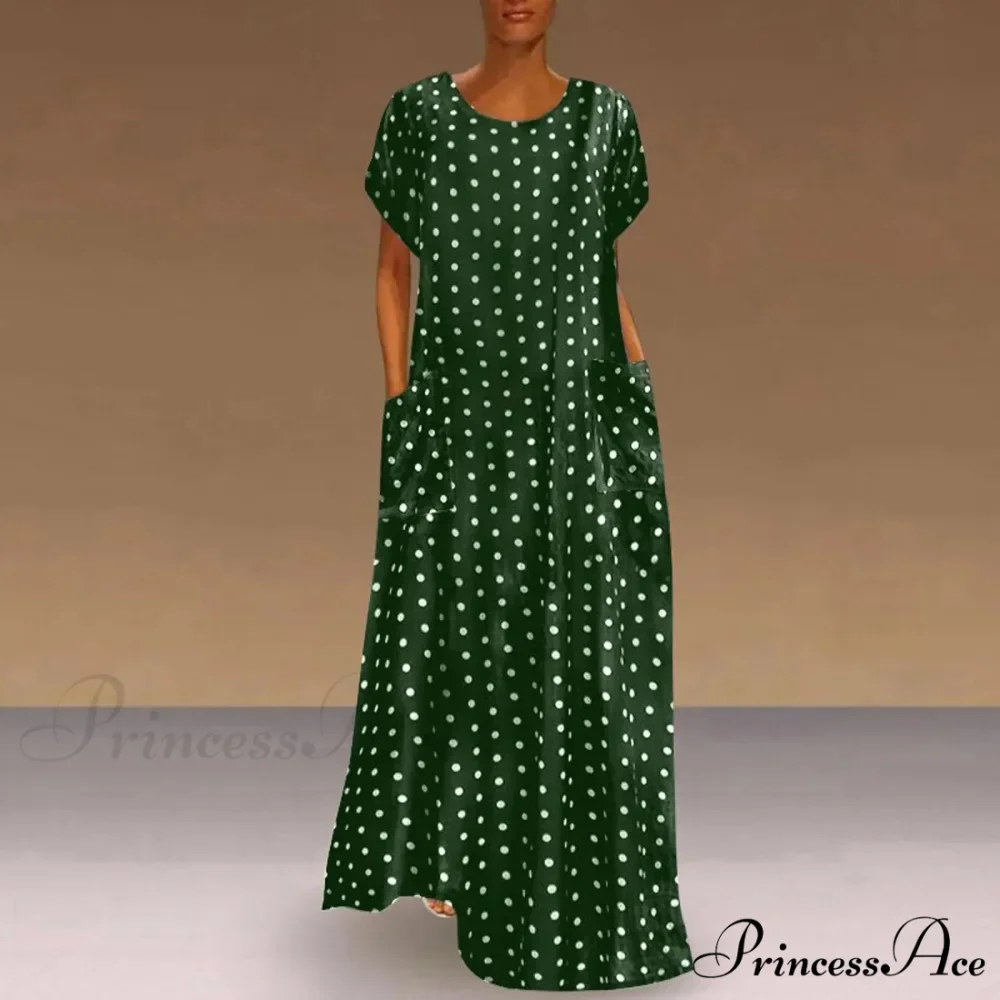 2024 Women Autumn Winter Vintage Printed Midi Casual O-Neck Long Sleeve Pockets Boho Streetwear Tops Dress - Image 3