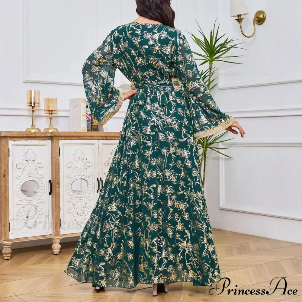 Sweet Black Ruched Chiffon Trumpet-Sleeve Long Princess Vintage Party Dress - Image 4