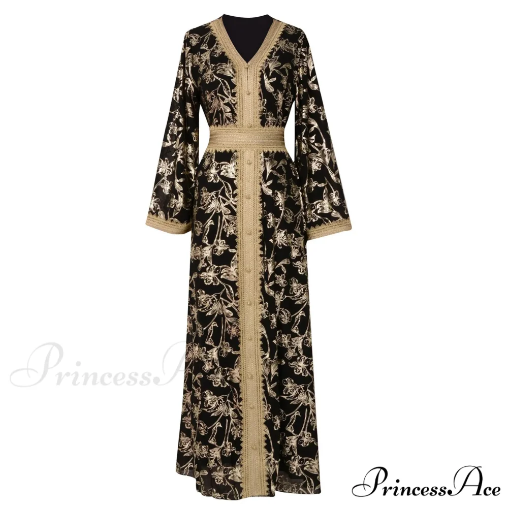 Sweet Black Ruched Chiffon Trumpet-Sleeve Long Princess Vintage Party Dress - Image 6