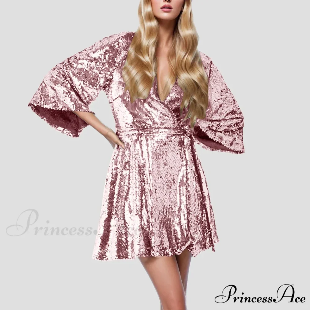Sequin V Neck Gold Party Evening Long Ball Sexy Gown Women Prom Bridesmaid Elegant High Waist Dress - Image 5