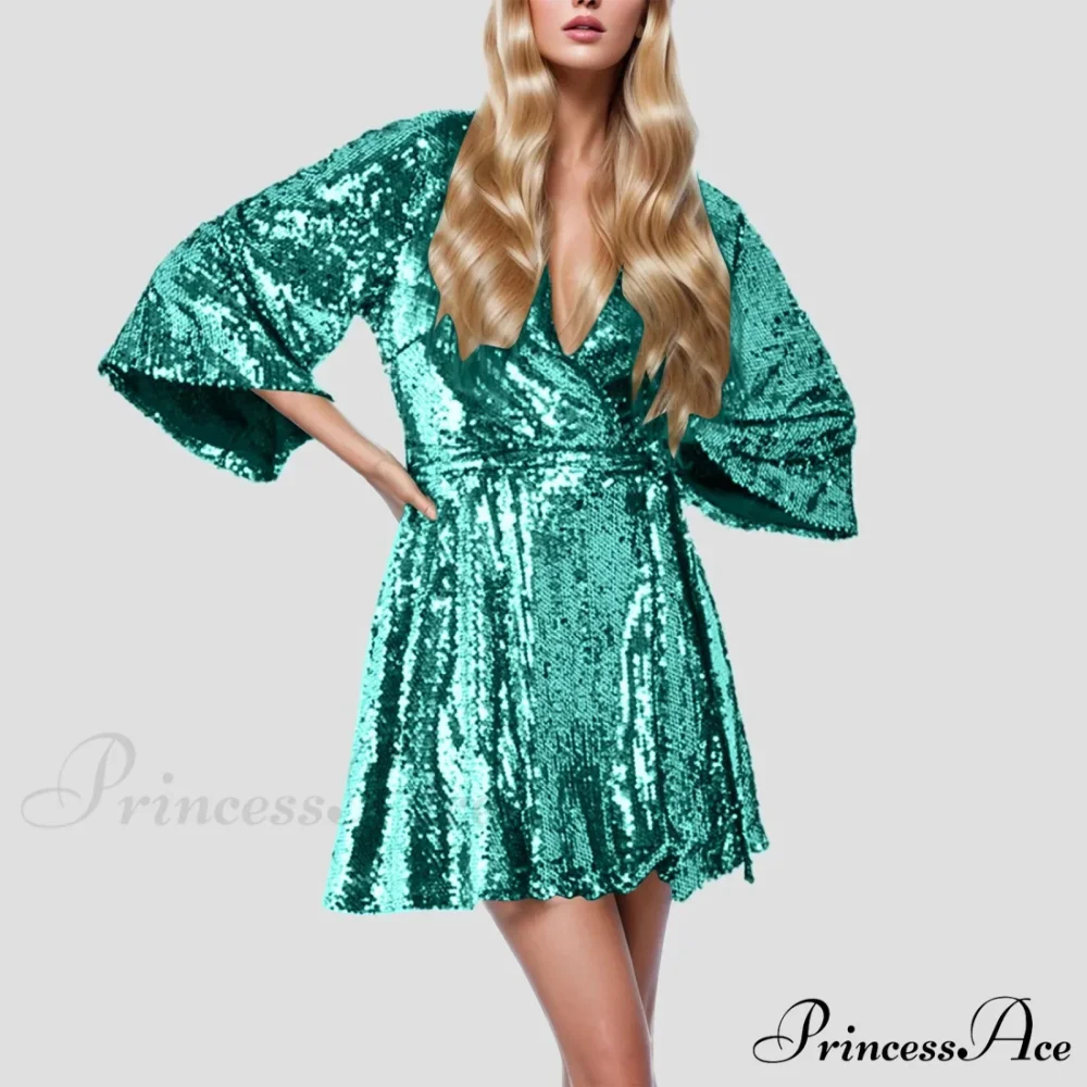 Sequin V Neck Gold Party Evening Long Ball Sexy Gown Women Prom Bridesmaid Elegant High Waist Dress - Image 6