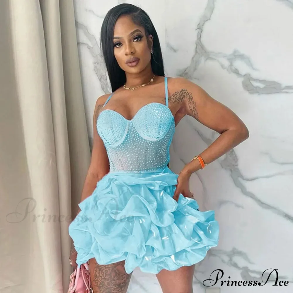 Heavy Embellished Rhinestone Sexy Spaghetti Strap Party Dress - Image 6
