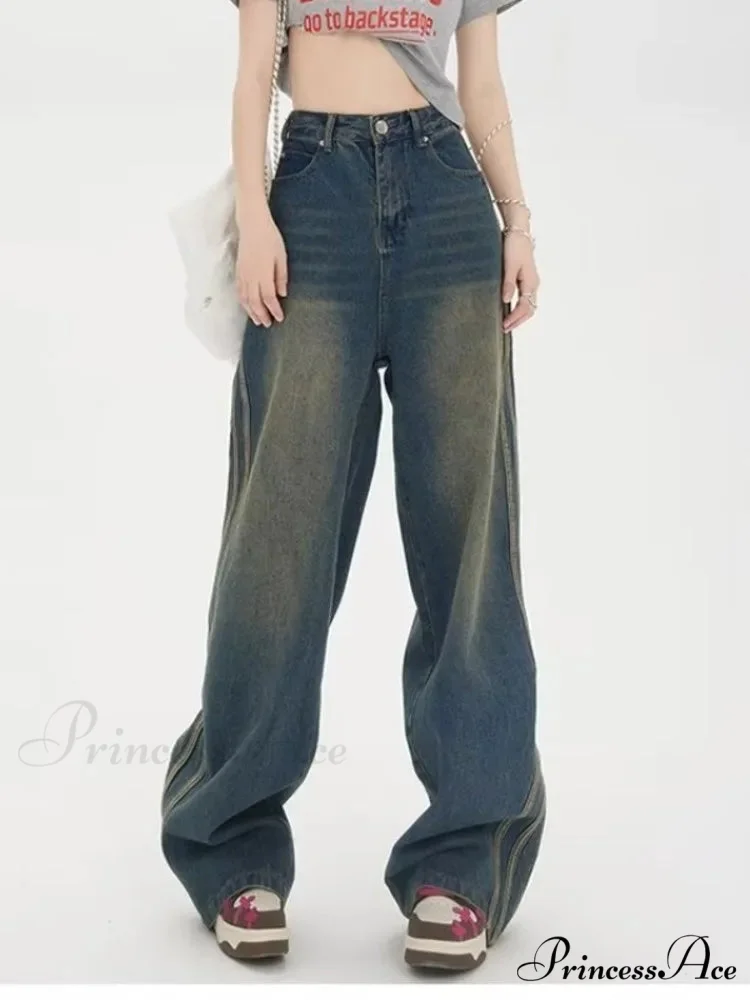 Sweeping Floor Spicy Girl Small Loose High Waisted Straight Leg Wide-Leg Jean - Image 2