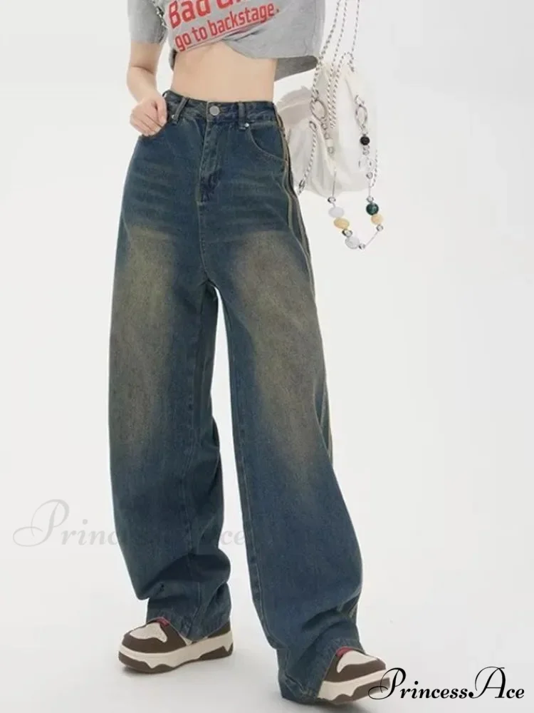 Sweeping Floor Spicy Girl Small Loose High Waisted Straight Leg Wide-Leg Jean - Image 3