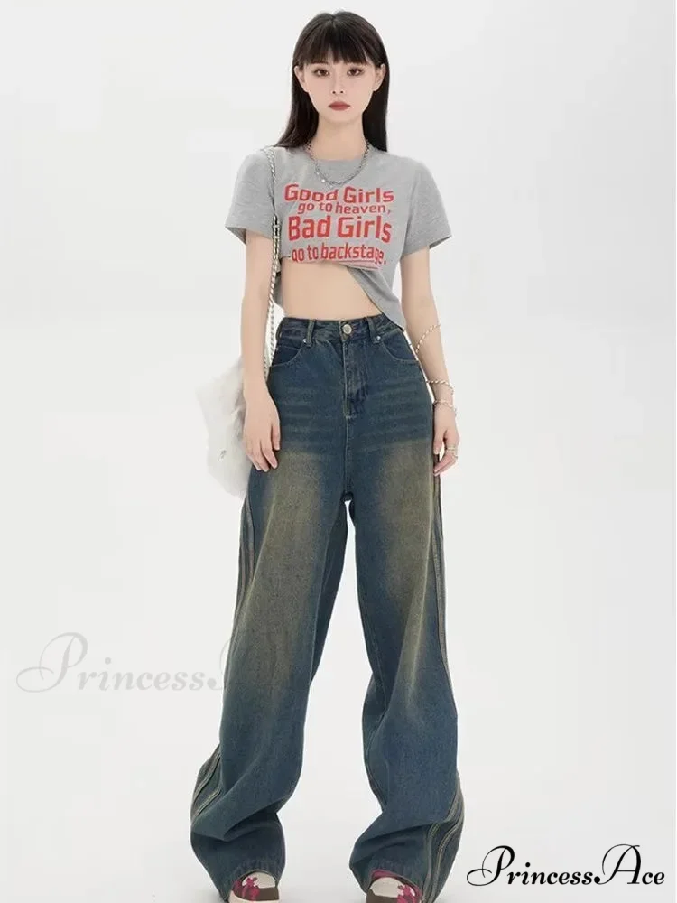 Sweeping Floor Spicy Girl Small Loose High Waisted Straight Leg Wide-Leg Jean - Image 4