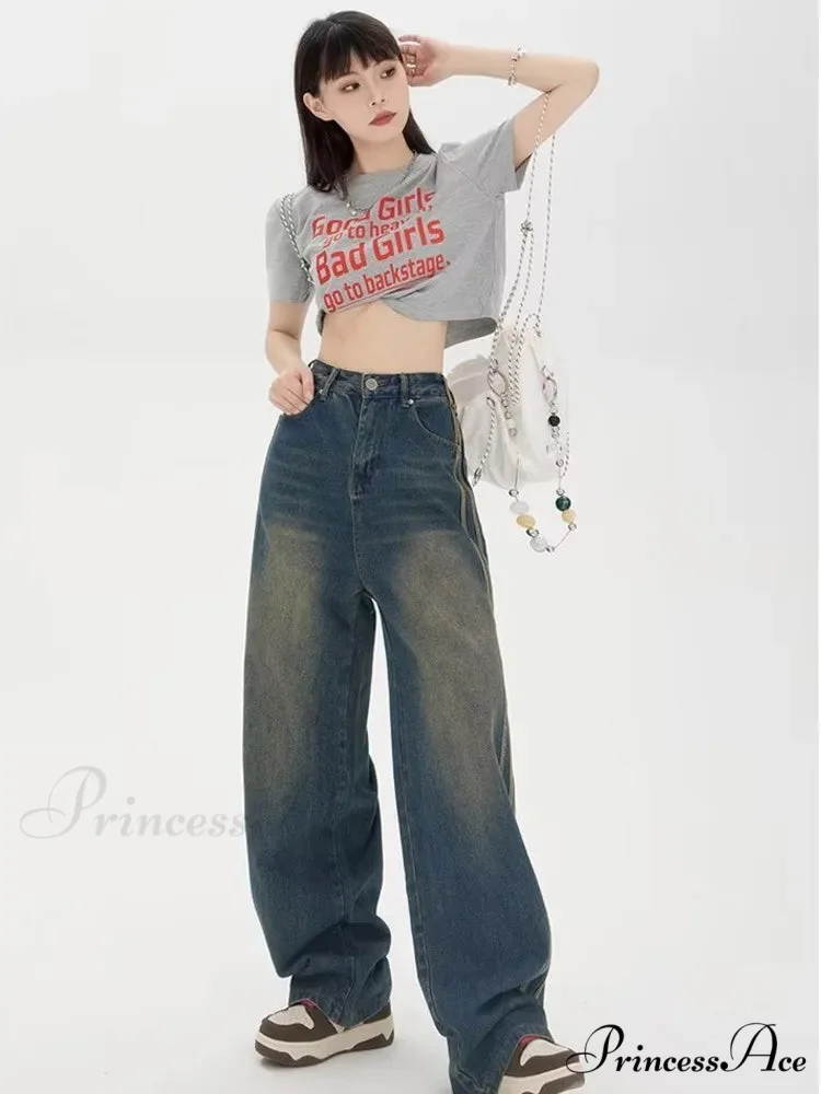 Sweeping Floor Spicy Girl Small Loose High Waisted Straight Leg Wide-Leg Jean - Image 5