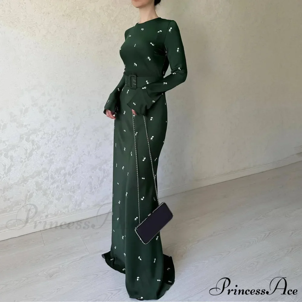 Spring Autumn Elegant Floral Printed Puff Sleeve Nipped Waist Slim Fit Round Neck Maxi Streetwear Dress - Image 4