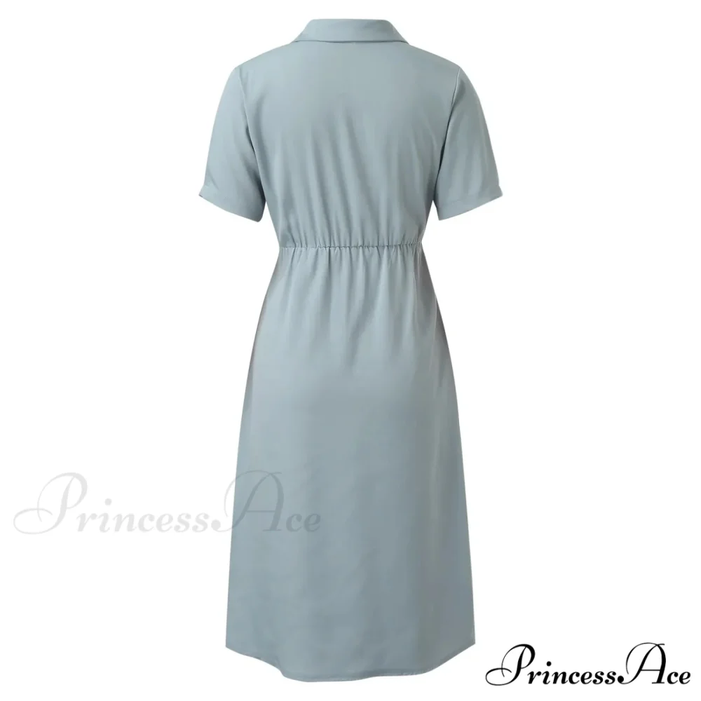 Elegant Solid Slim Korean Style Streetwear Midi Short Sleeve Lapel Casual Cozy Summer Fashion 2024 Dress - Image 2