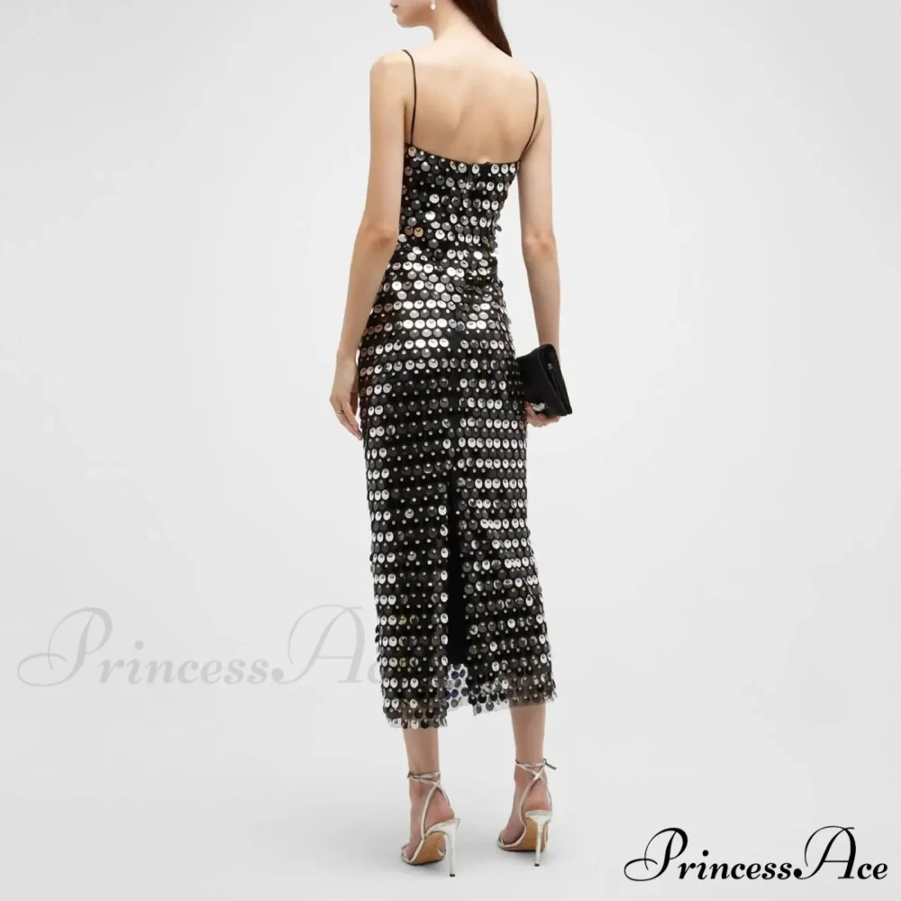 Sexy Suspender Slim Sequin Sleeveless Sling Cocktail Evening Gown Chic Lady Elegant Sequins Backless Party Dress - Image 2
