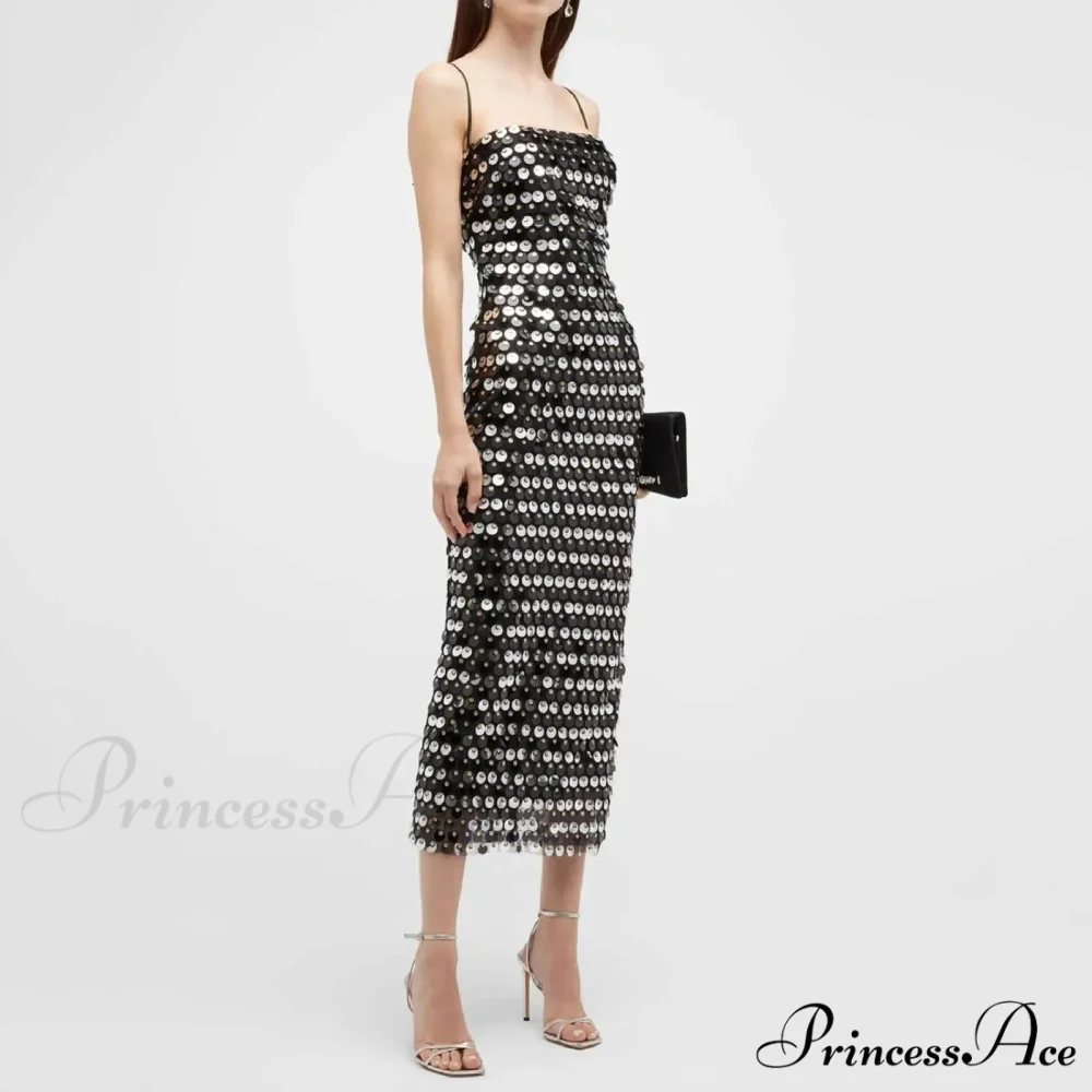 Sexy Suspender Slim Sequin Sleeveless Sling Cocktail Evening Gown Chic Lady Elegant Sequins Backless Party Dress - Image 3