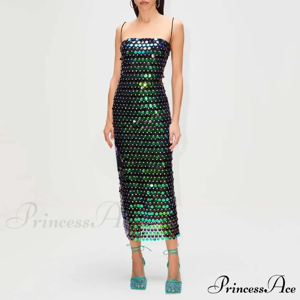 Sexy Suspender Slim Sequin Sleeveless Sling Cocktail Evening Gown Chic Lady Elegant Sequins Backless Party Dress - Image 4