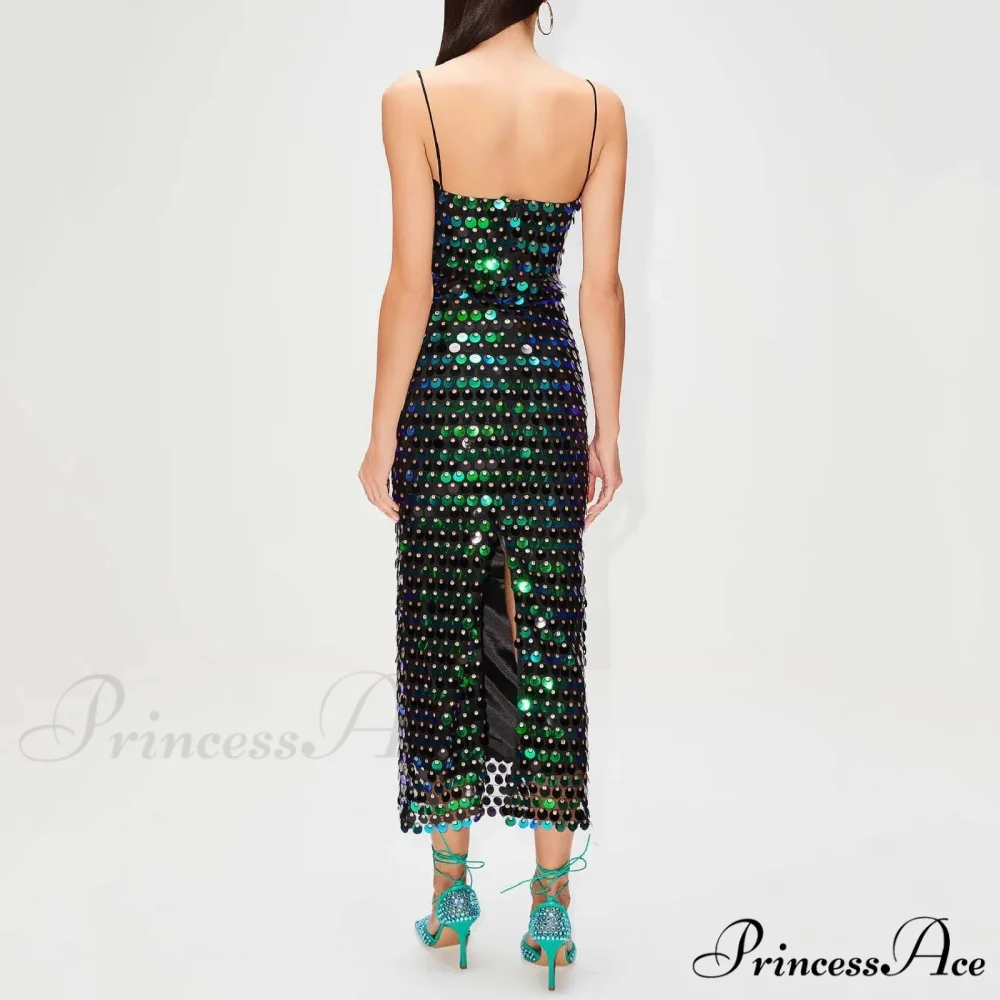 Sexy Suspender Slim Sequin Sleeveless Sling Cocktail Evening Gown Chic Lady Elegant Sequins Backless Party Dress - Image 5
