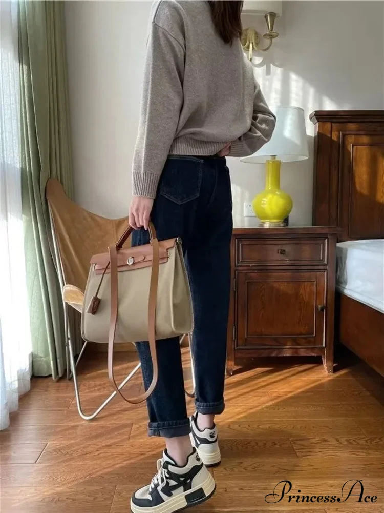Plush Loose High-Waisted Slim Straight New Autumn Leg Fashion Jean - Image 4