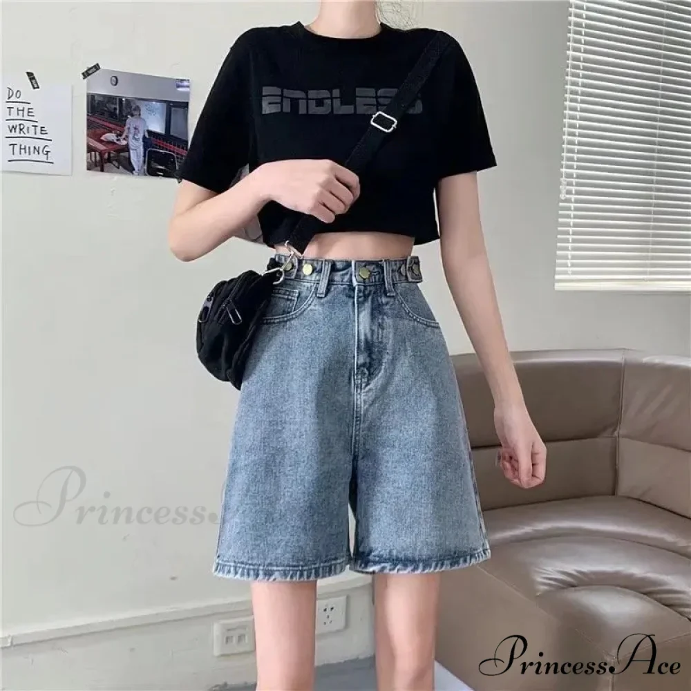 Streetwear Summer Half High-Waisted Belted Loose Female Short Fashion Jean - Image 2