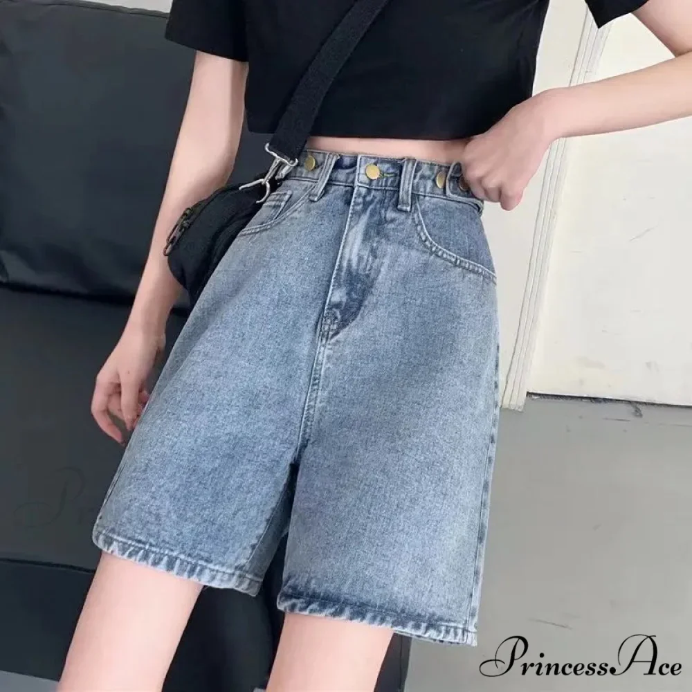 Streetwear Summer Half High-Waisted Belted Loose Female Short Fashion Jean - Image 3