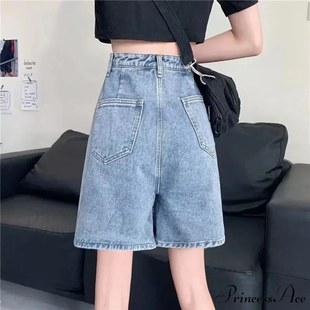 Streetwear Summer Half High-Waisted Belted Loose Female Short Fashion Jean - Image 4