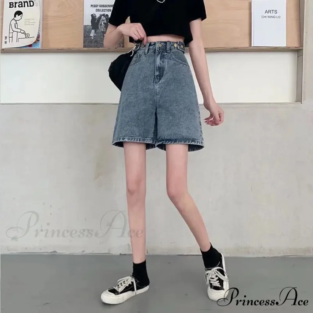Streetwear Summer Half High-Waisted Belted Loose Female Short Fashion Jean - Image 5