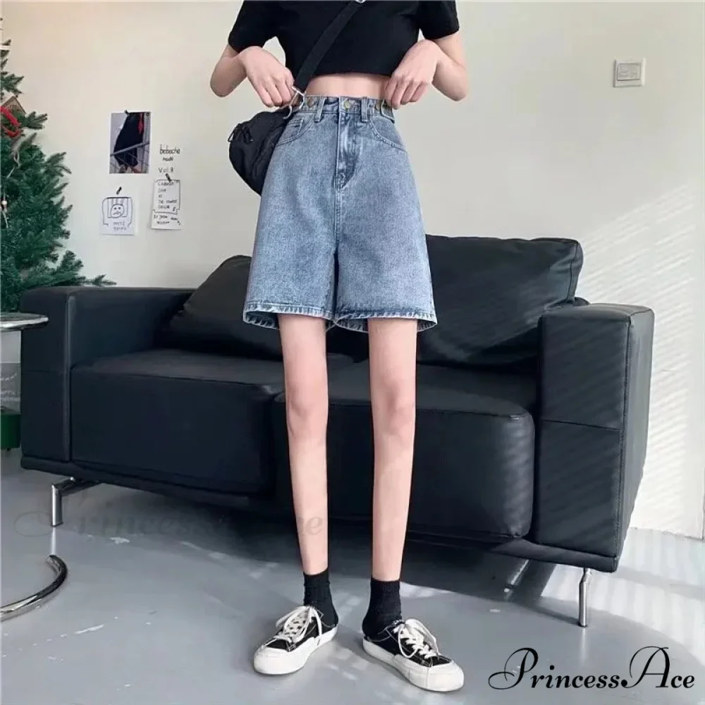 Streetwear Summer Half High-Waisted Belted Loose Female Short Fashion Jean - Image 6
