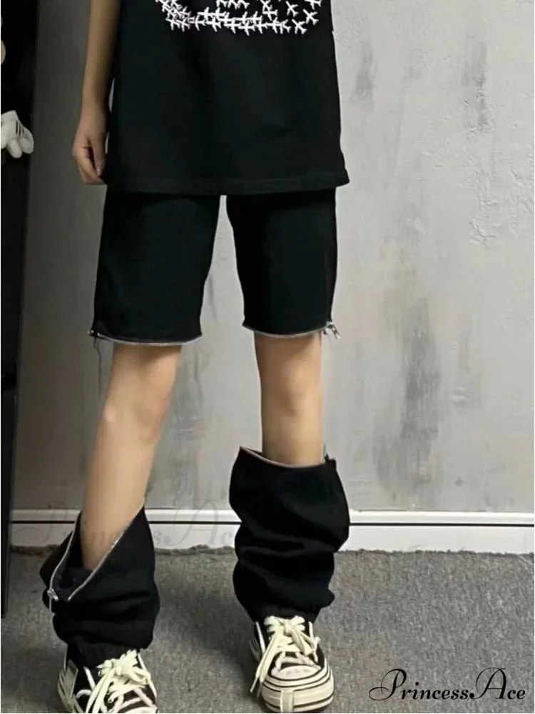 Vintage Knee Double Zipper Detachable Street Burst Straight Jean - Image 4