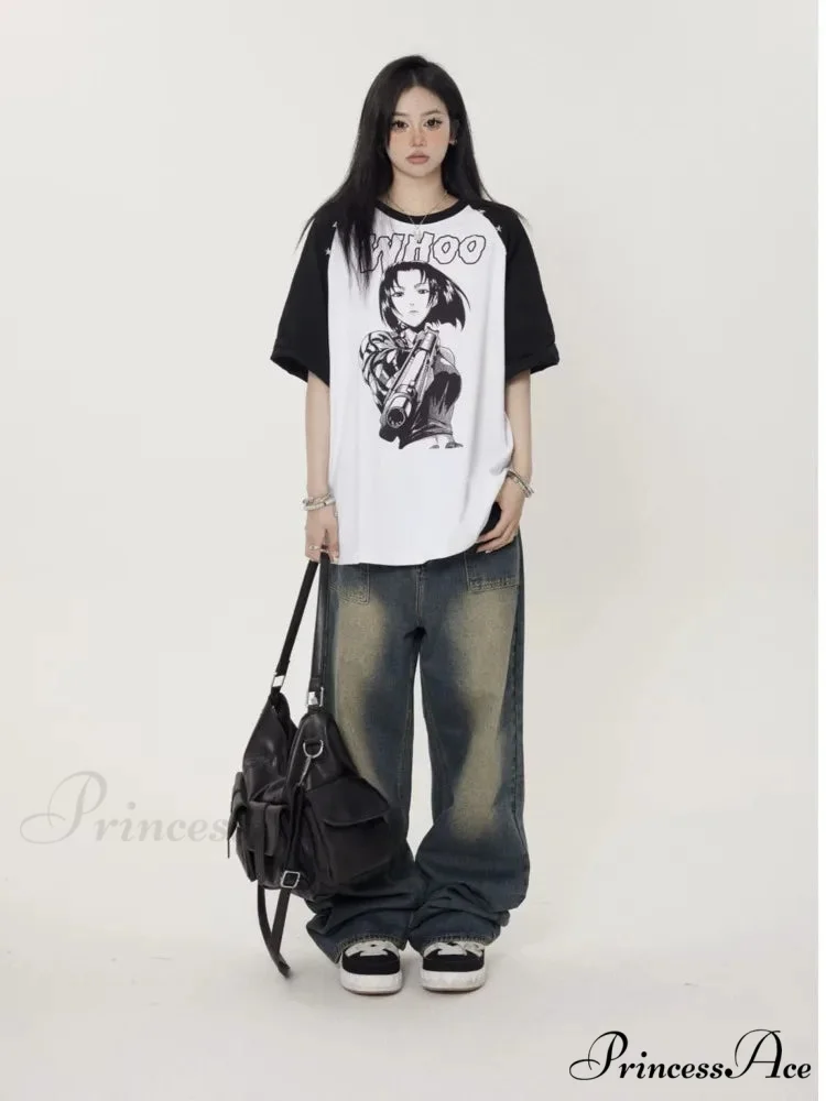 High Street Trendy Brand Summer Retro Straight Tube Floor Sweeping Denim Jean - Image 2
