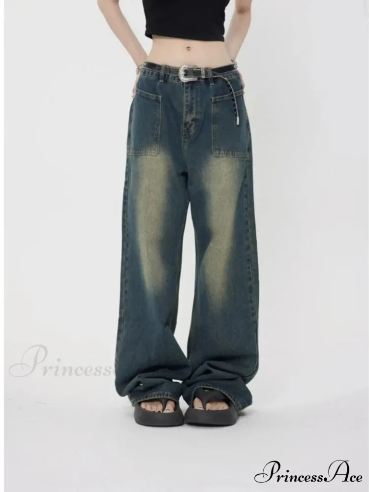 High Street Trendy Brand Summer Retro Straight Tube Floor Sweeping Denim Jean - Image 3