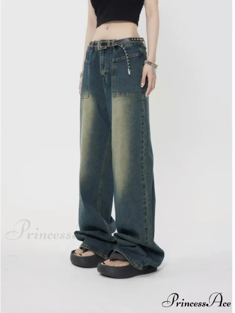 High Street Trendy Brand Summer Retro Straight Tube Floor Sweeping Denim Jean - Image 5