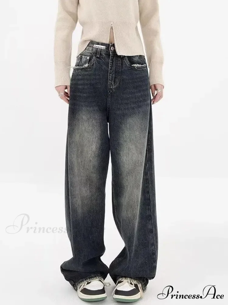 High Waisted Wide Leg Slim Ruffled Street Mop Jean - Image 2
