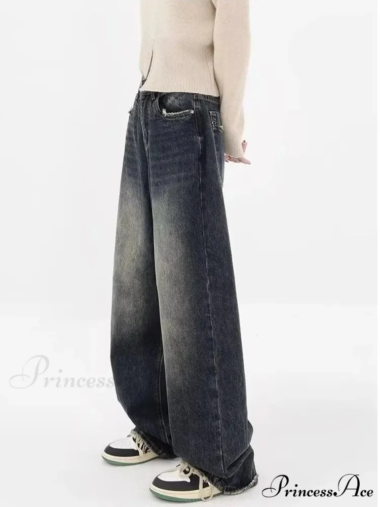 High Waisted Wide Leg Slim Ruffled Street Mop Jean - Image 3