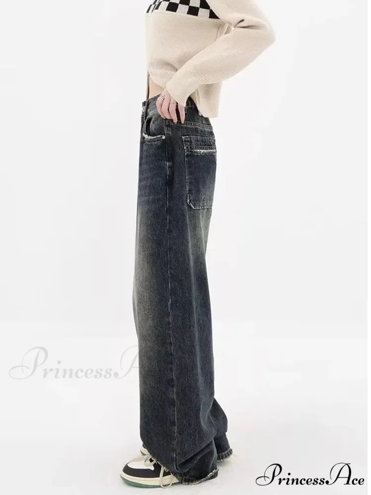 High Waisted Wide Leg Slim Ruffled Street Mop Jean - Image 4