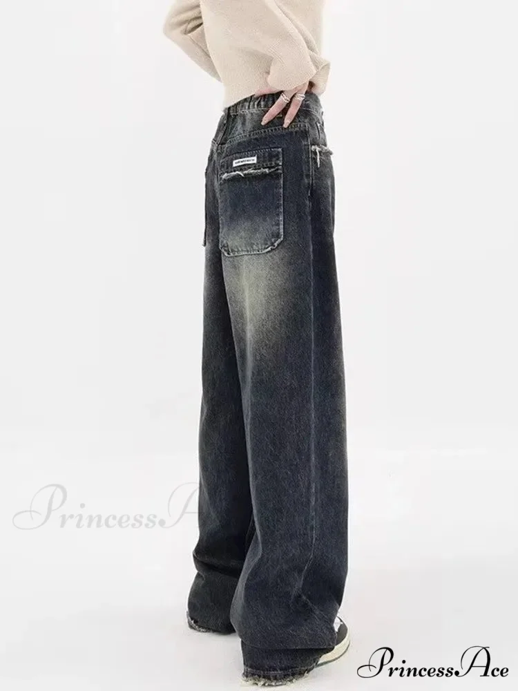 High Waisted Wide Leg Slim Ruffled Street Mop Jean - Image 5