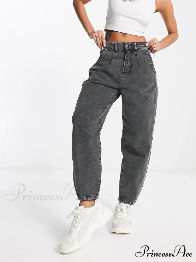 Autumn Black Washed Casual Tapered Slant Pockets Straight Legs Mom Denim - Image 2