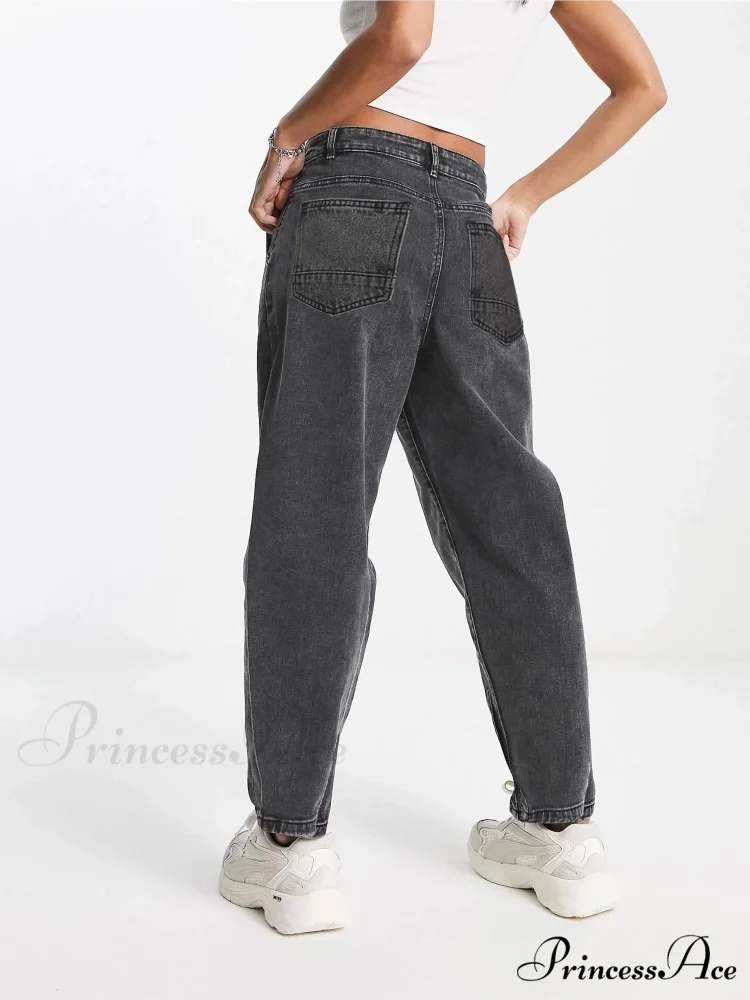 Autumn Black Washed Casual Tapered Slant Pockets Straight Legs Mom Denim - Image 3