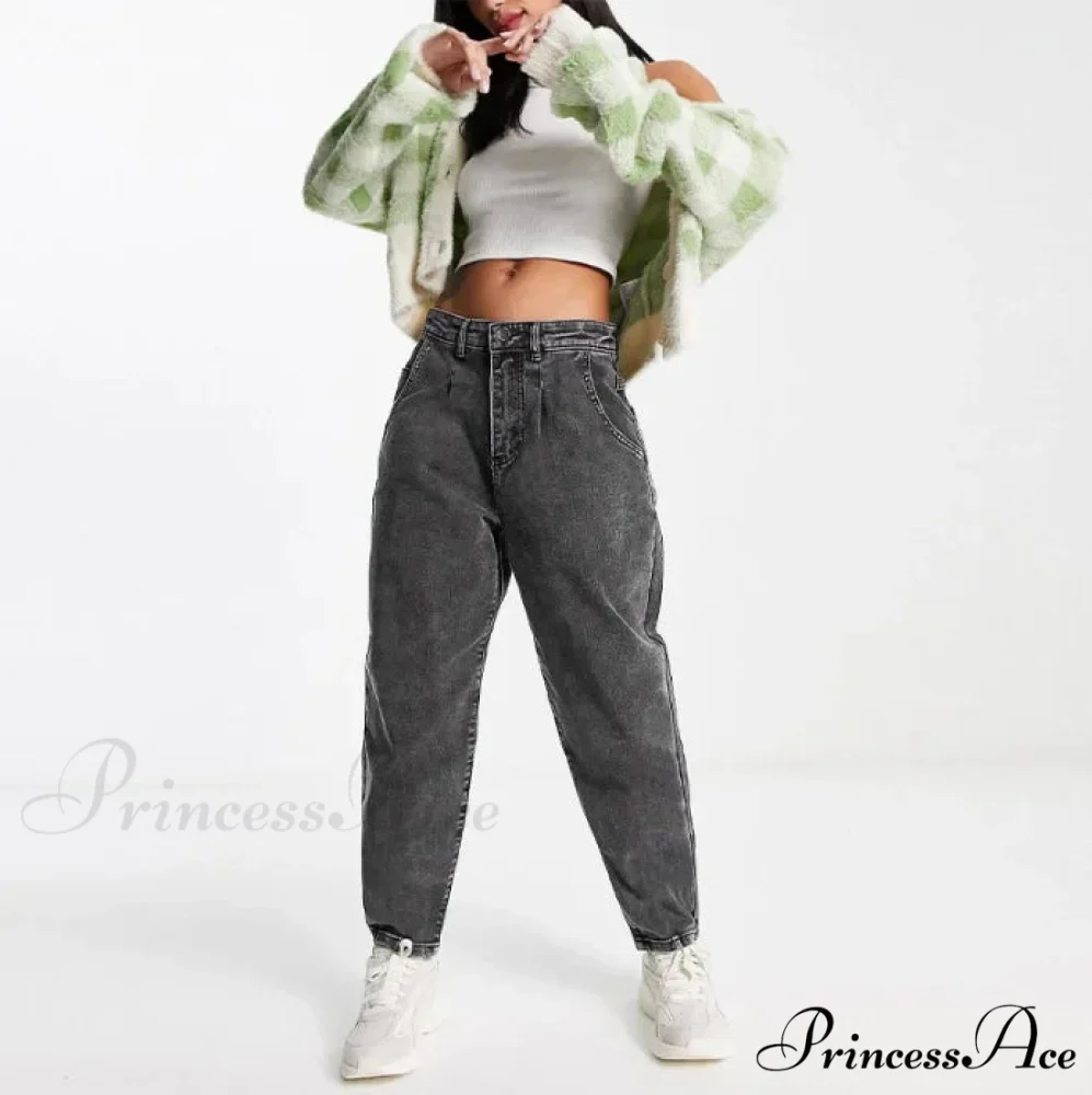 Autumn Black Washed Casual Tapered Slant Pockets Straight Legs Mom Denim - Image 6